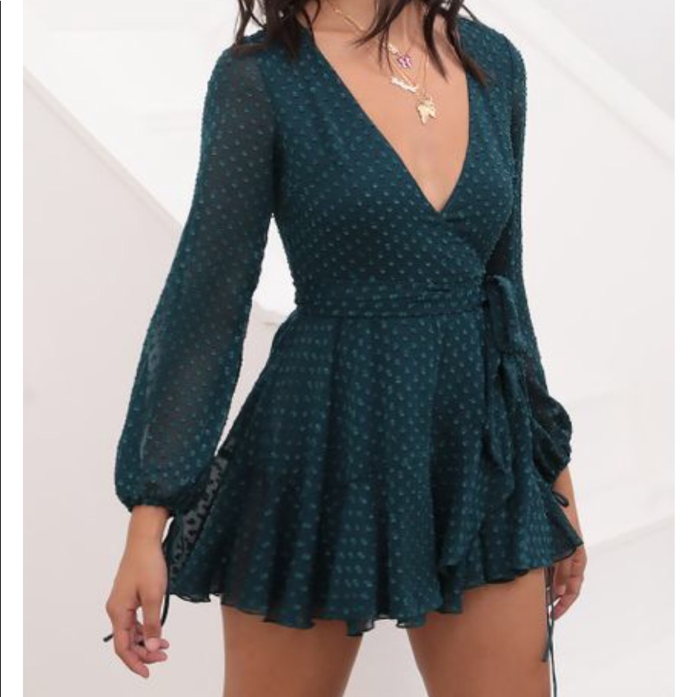 Green chiffon wrap dress. New.